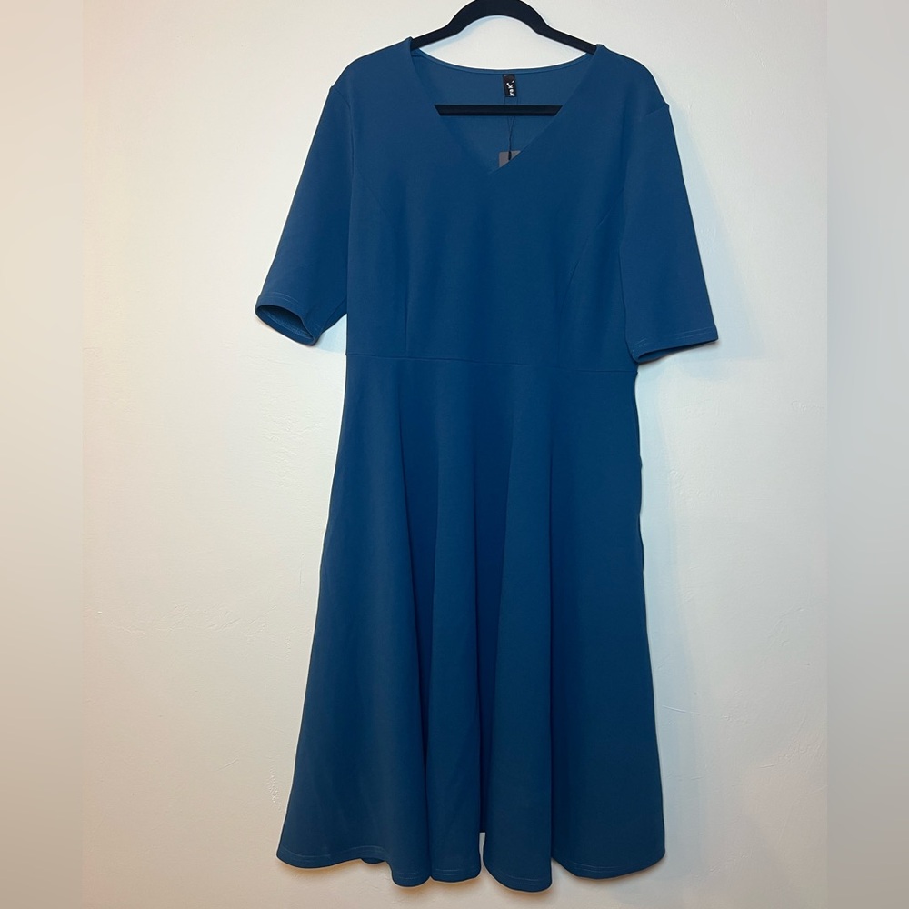 Allegra K Women’s Teal Short Sleeve Dress With Pockets Large